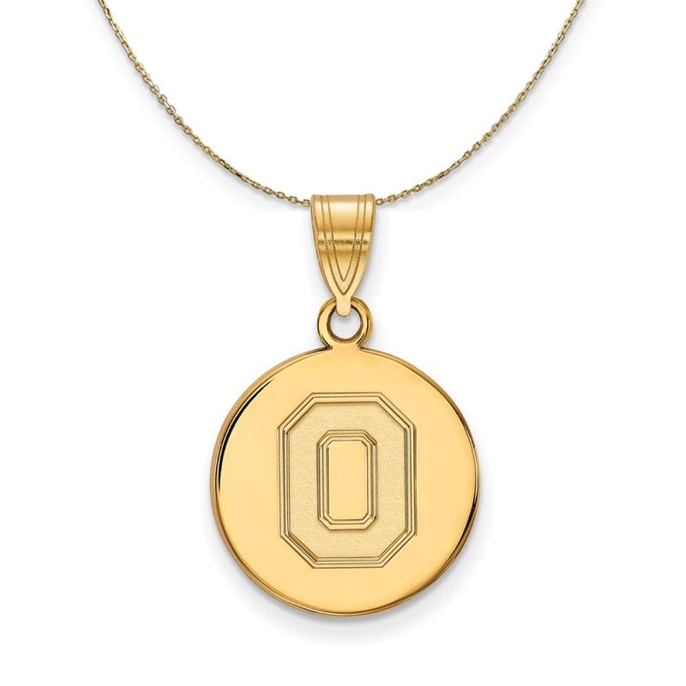 14k Yellow Gold Ohio State Medium Disc Necklace - 24 Inch